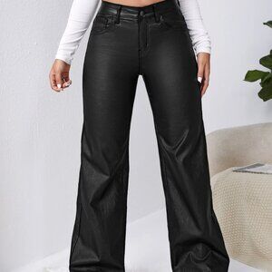Sofia Suescun faux leather slant pocket wide leg pants